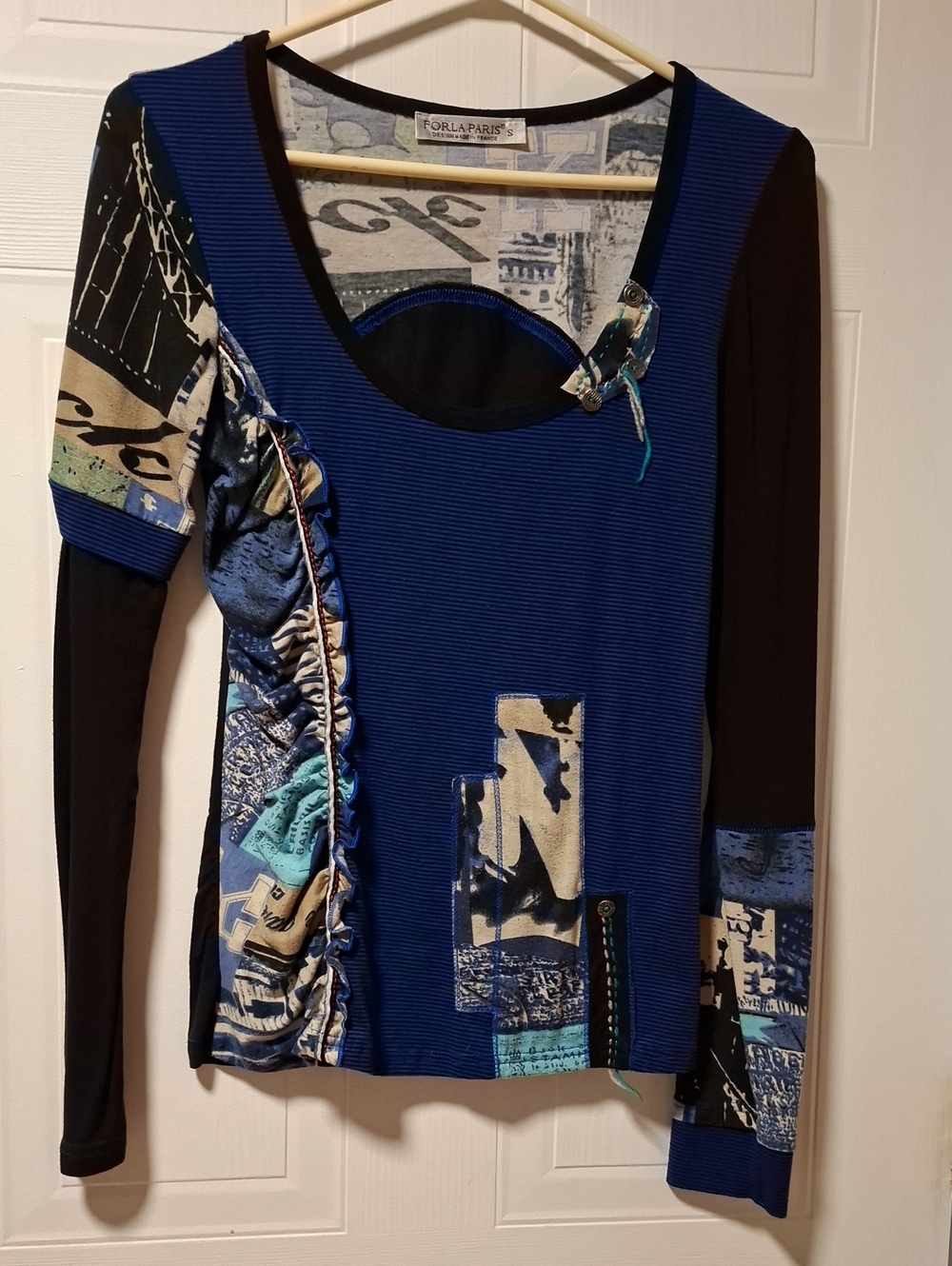 Blue & Black Mixed-Print Long Sleeve Top